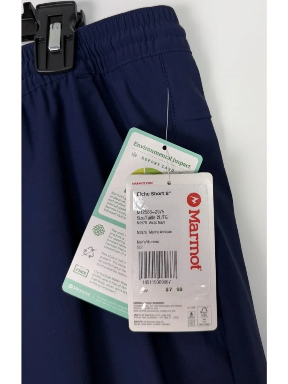 Marmot Mens XL Elche Short 8 Inseam Navy Elastic Waist Nylon Stretch Shorts
